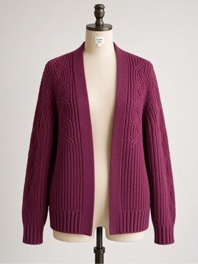 a new day Open-Front Cable Cardigan - Plum